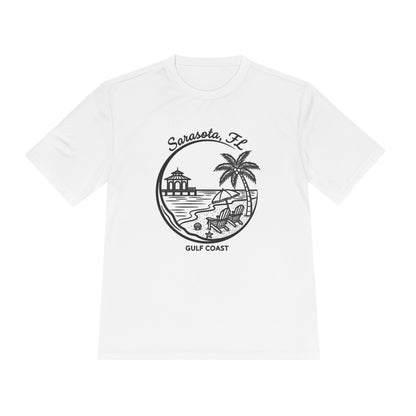 Sarasota, FL Gulf Coast Beach Graphic Tee - Palm Tree & Pier Moisture-Wicking Shirt