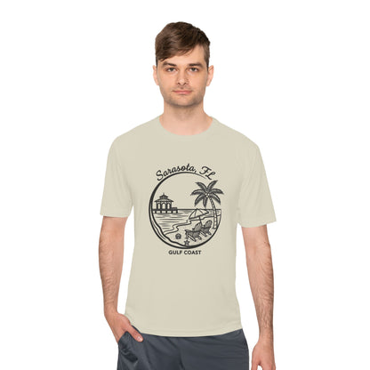 Sarasota, FL Gulf Coast Beach Graphic Tee - Palm Tree & Pier Moisture-Wicking Shirt