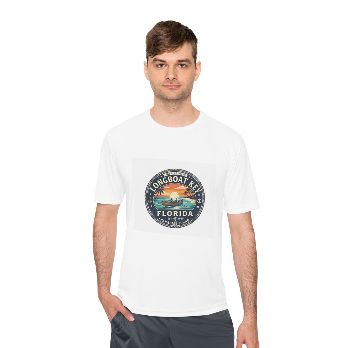 Longboat Key Florida Sunset Tee — Vintage Beach Graphic Moisture-Wicking Shirt