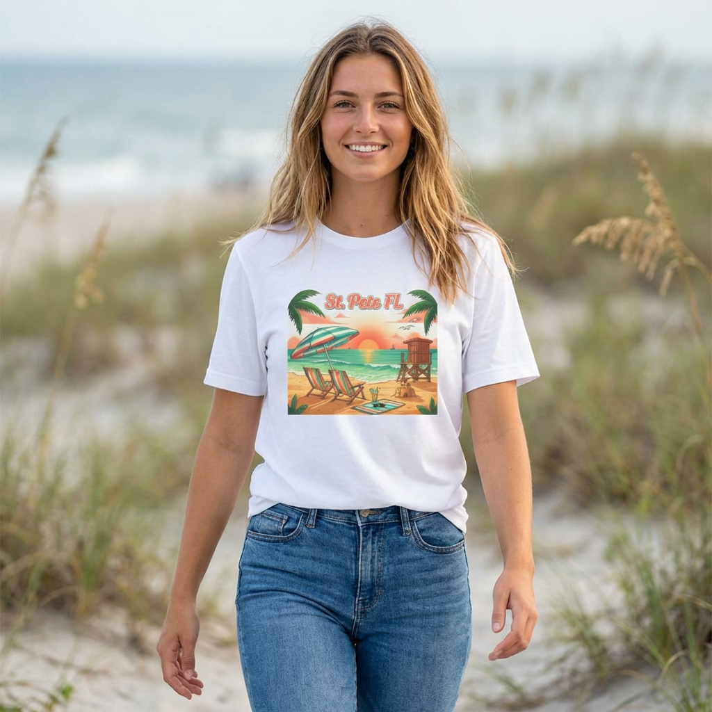 St. Pete FL Sunset Beach Tee — Tropical Palm Beach Vacation Shirt