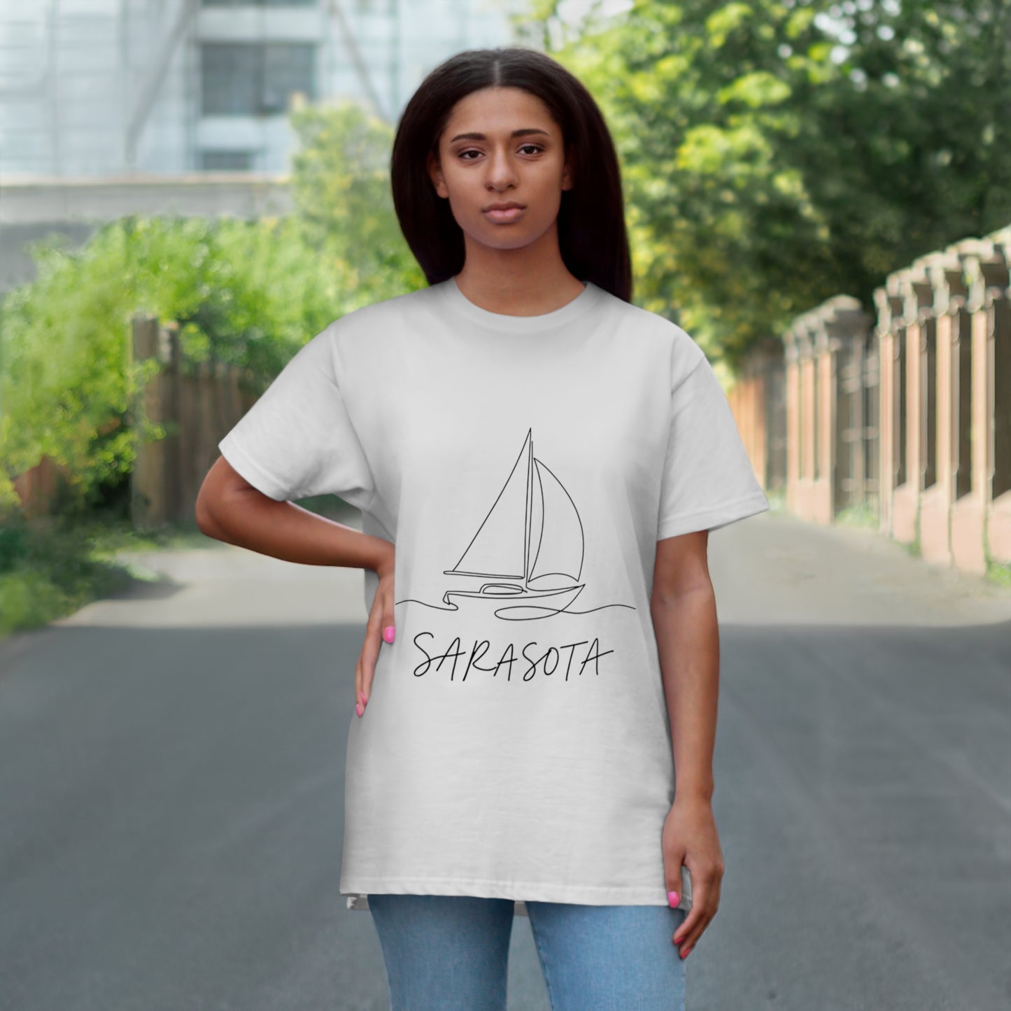 Sarasota Sailboat T-Shirt — 'Sarasota' Coordinates & The Cultural Coast Tee