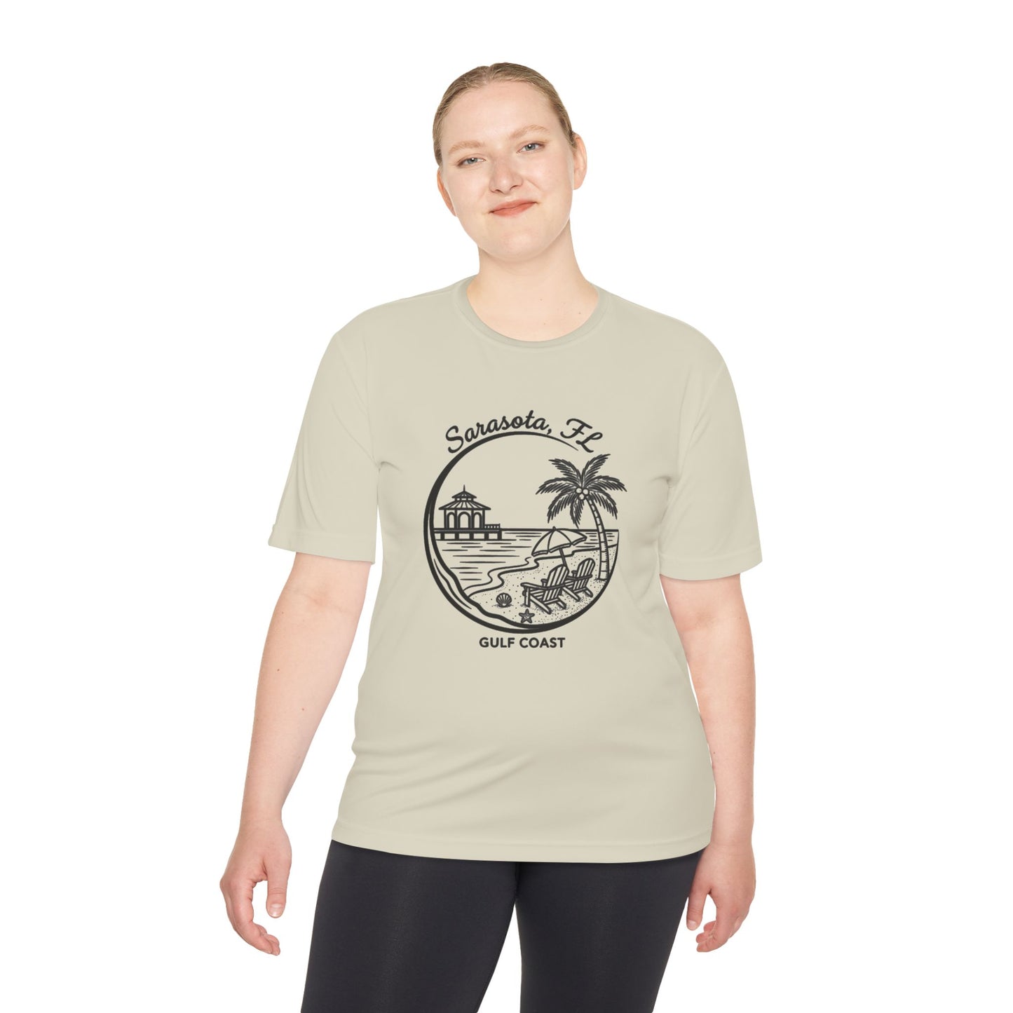 Sarasota, FL Gulf Coast Beach Graphic Tee - Palm Tree & Pier Moisture-Wicking Shirt